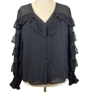 Marc New York Whimsigoth Lace Ruffle Blouse Fairy Grunge Statement Sleeves Large